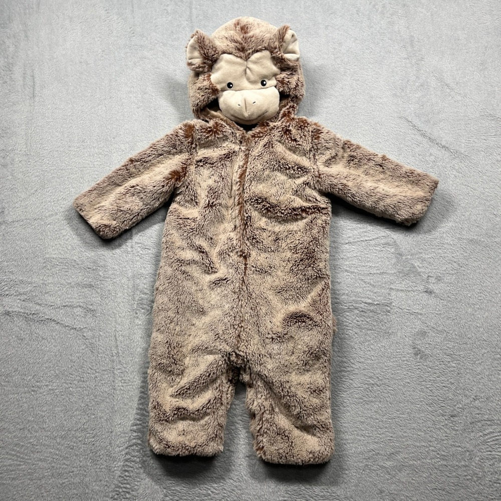 Pottery Barn Kids Monkey Costume Baby 6-12 Mos Brown Faux Fur Hooded Zip Up